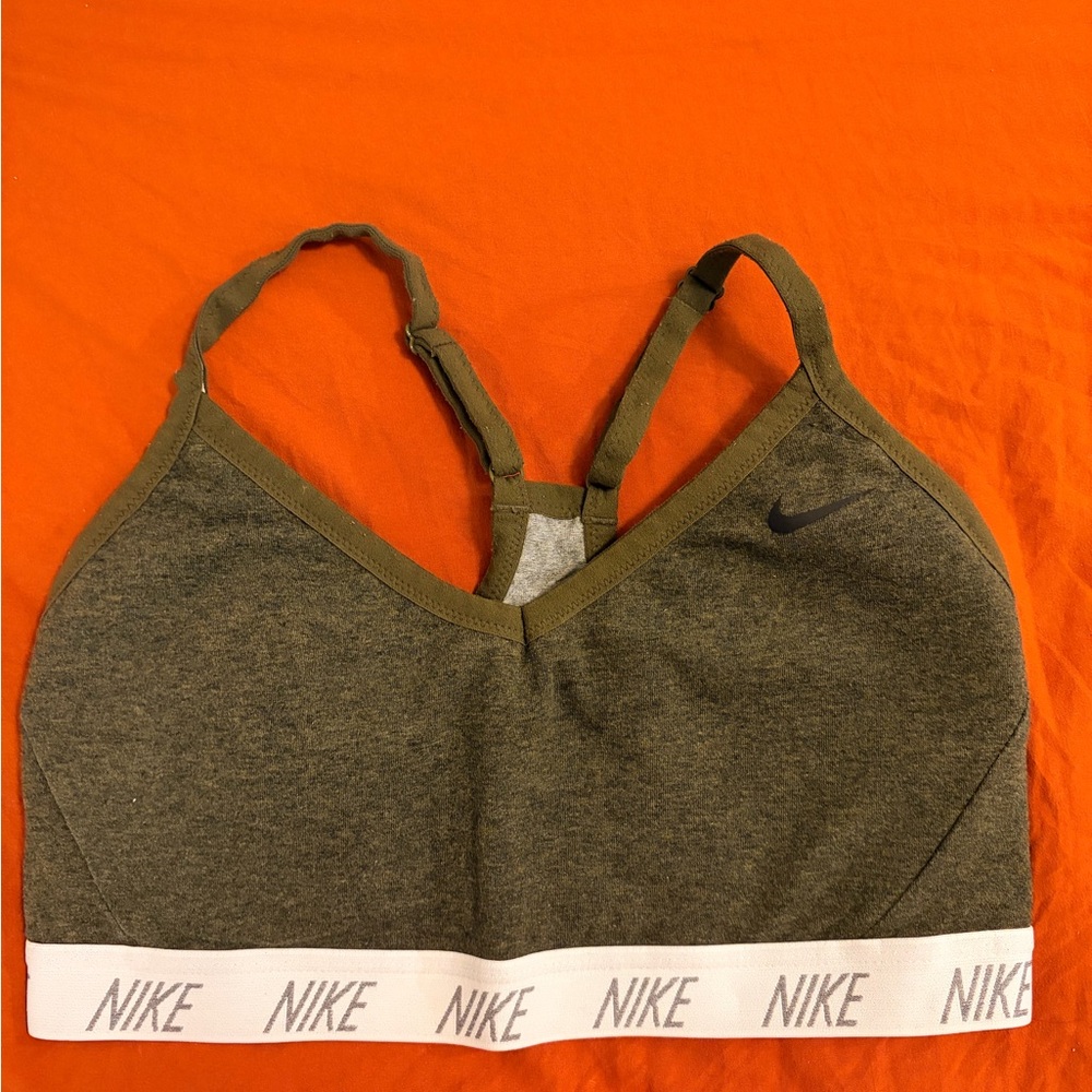 Nike Olive Green Adjustable Sports Bralette with Branded Band